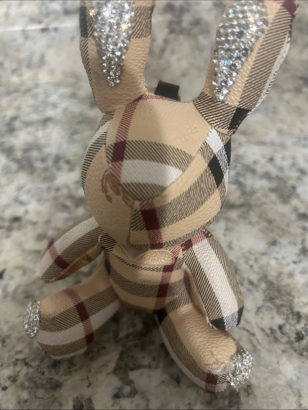 Designer inspired Plaid Bunny Figurine Keychain -bag charm Beige Pattern